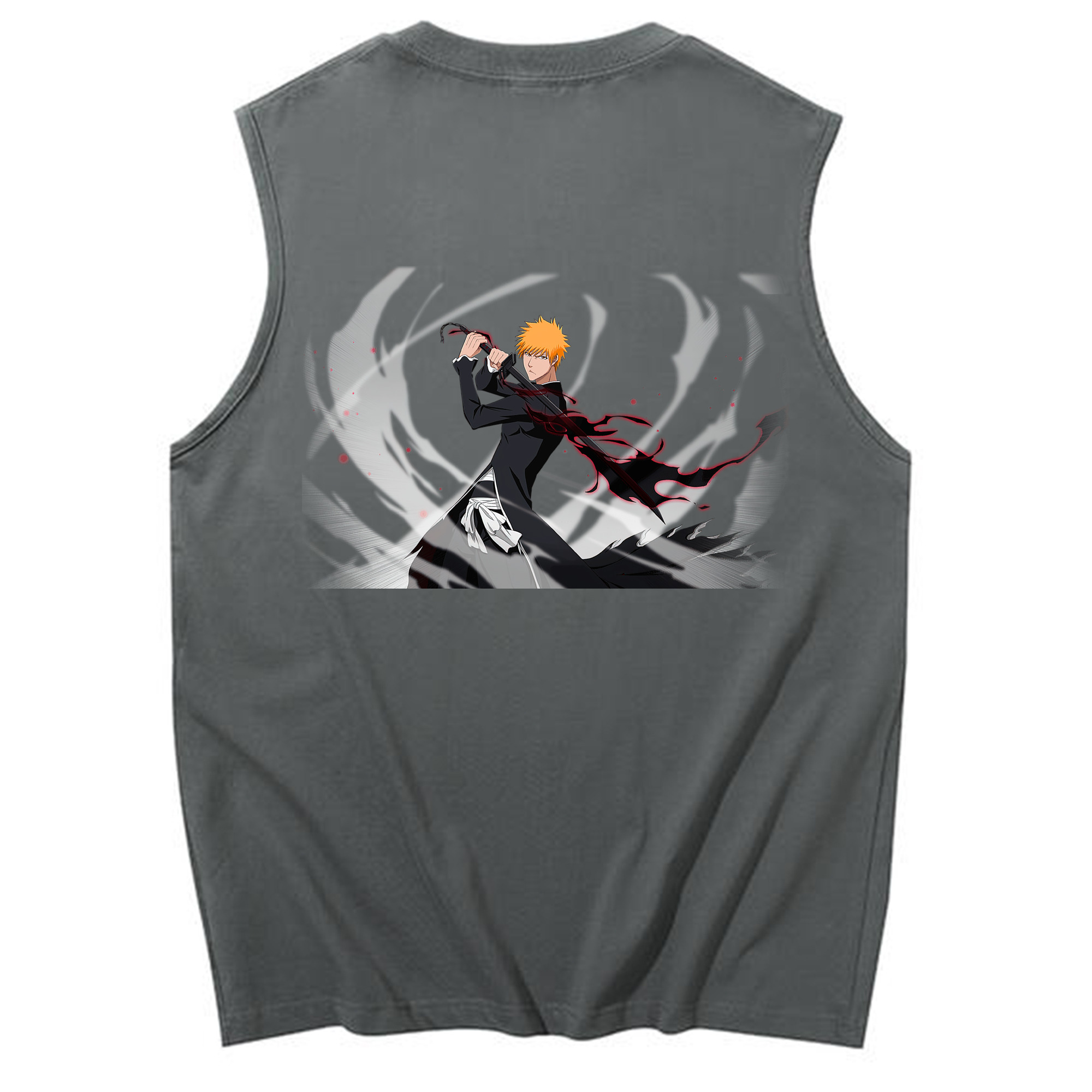 （画像用） ブリーチ 黒崎一護（くろさき いちご）BLEACH Kurosaki Ichigo コットン100％タンクトップ（背面プリント）